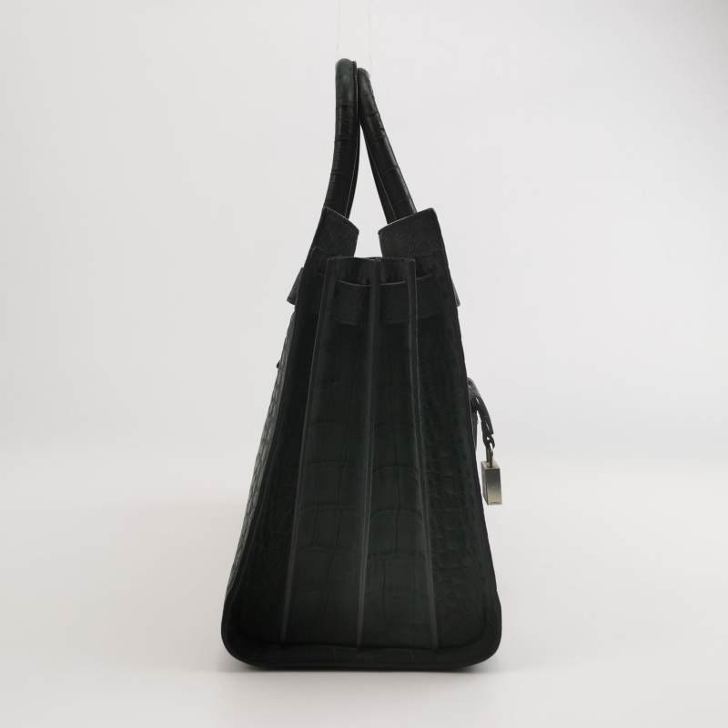 Saint Laurent SacdeJour小號牛皮純色鱷魚壓紋字母徽標風琴包斜挎包單肩包-3