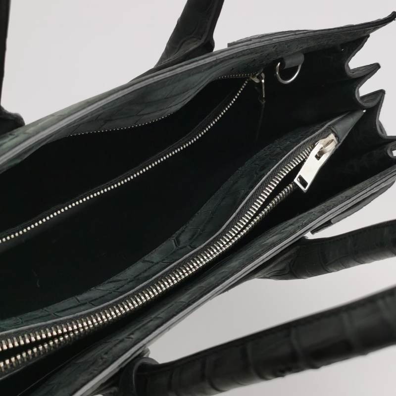 Saint Laurent SacdeJour小號牛皮純色鱷魚壓紋字母徽標風琴包斜挎包單肩包-6