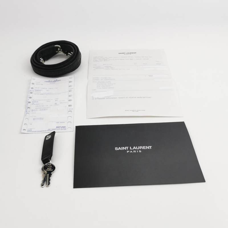 Saint Laurent SacdeJour小號牛皮純色鱷魚壓紋字母徽標風琴包斜挎包單肩包-8