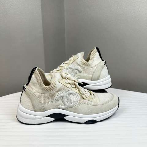 香奈兒/Chanel 針織與麂皮效果小牛皮運動鞋 38碼
