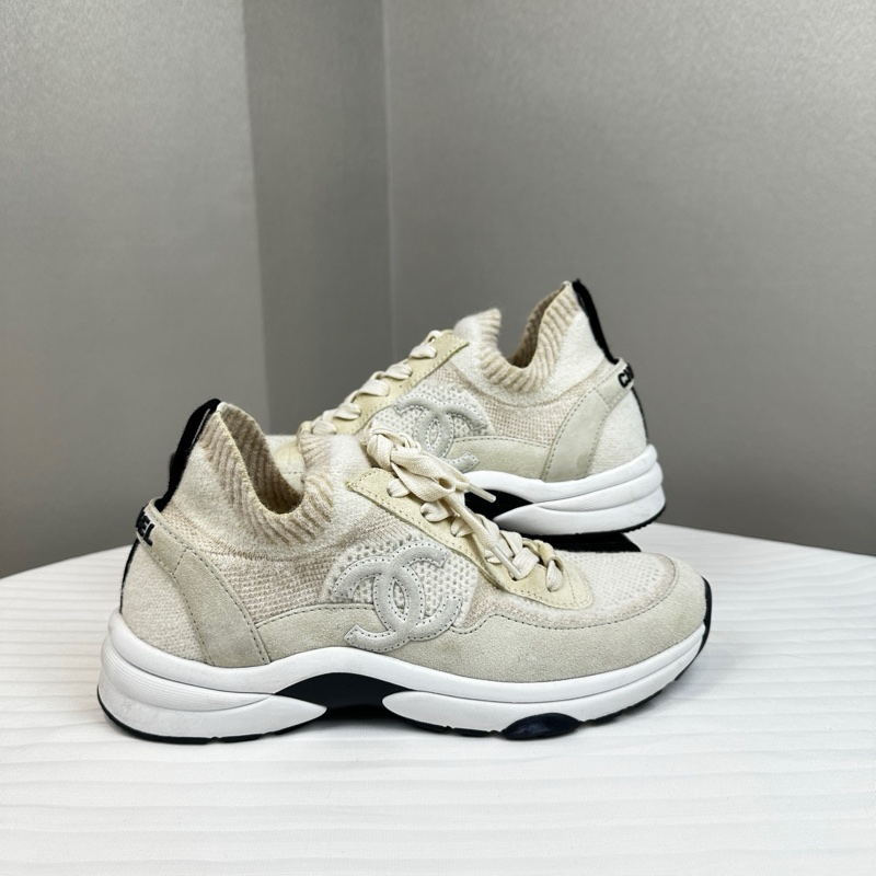 香奈兒/Chanel 針織與麂皮效果小牛皮運動鞋 38碼-0