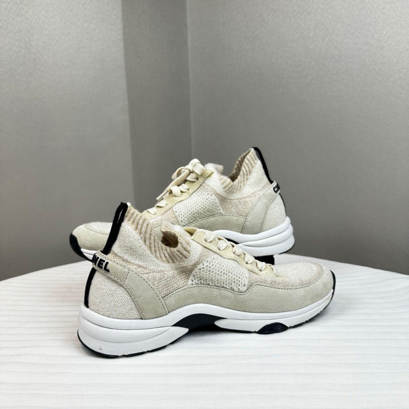 香奈兒/Chanel 針織與麂皮效果小牛皮運動鞋 38碼-3