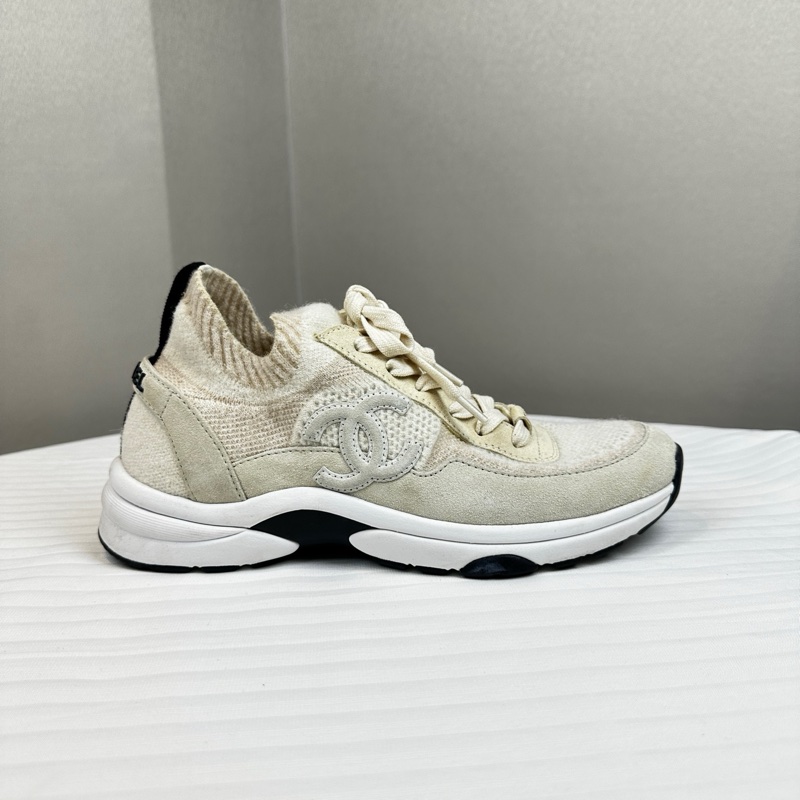 香奈兒/Chanel 針織與麂皮效果小牛皮運動鞋 38碼-8