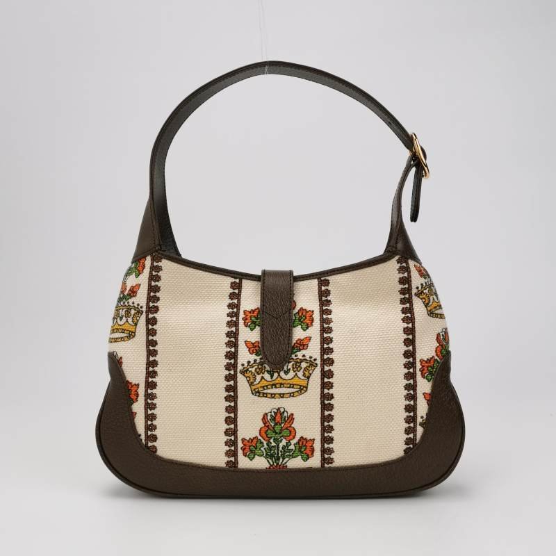 Gucci Jackie 1961 小號牛皮帆布拼色字母Logo鎖扣單肩包 9.8新-4