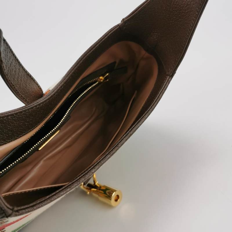 Gucci Jackie 1961 小號牛皮帆布拼色字母Logo鎖扣單肩包 9.8新-6