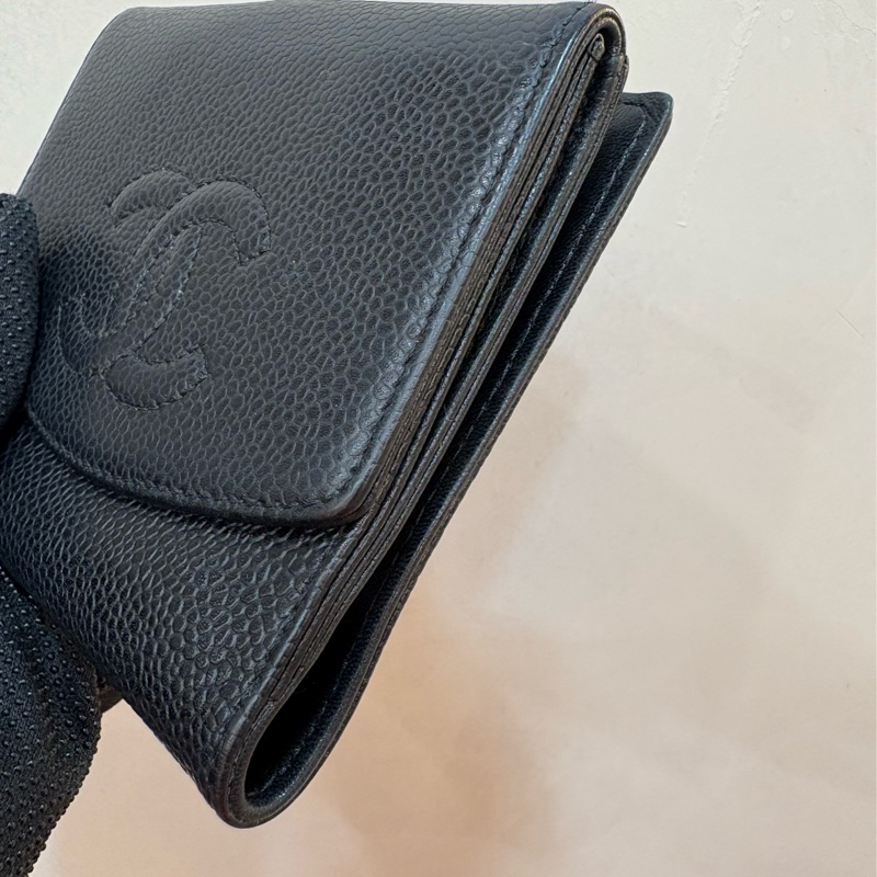 香奈兒 chanel vintage 黑色荔枝皮短夾-2