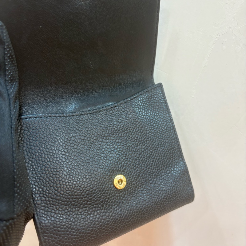 香奈兒 chanel vintage 黑色荔枝皮短夾-3