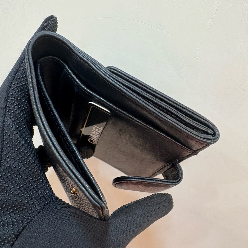 香奈兒 chanel vintage 黑色荔枝皮短夾-6