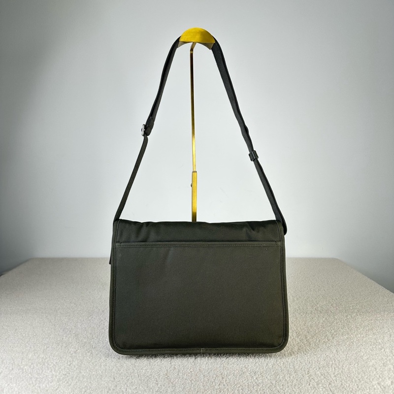 YSL聖羅蘭 niki郵差包 深卡其色棉材質 銀扣 尺寸約32.5*23-3