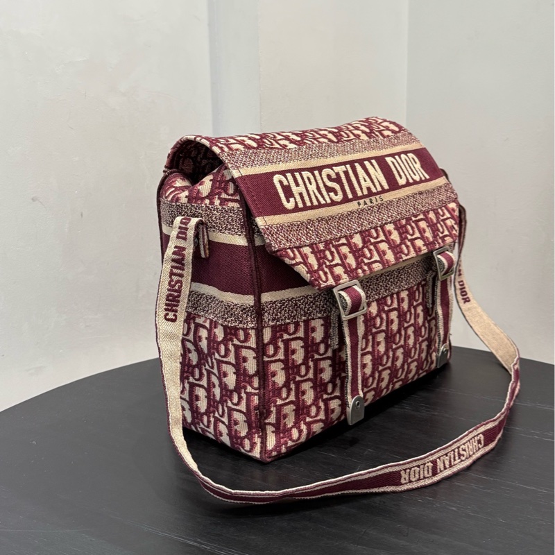 Dior 迪奧 中號 Diorcamp手袋 紅色格紋布Oblique印花刺繡單肩斜挎包郵差包 尺寸約27×25×12，自重輕容量大-1