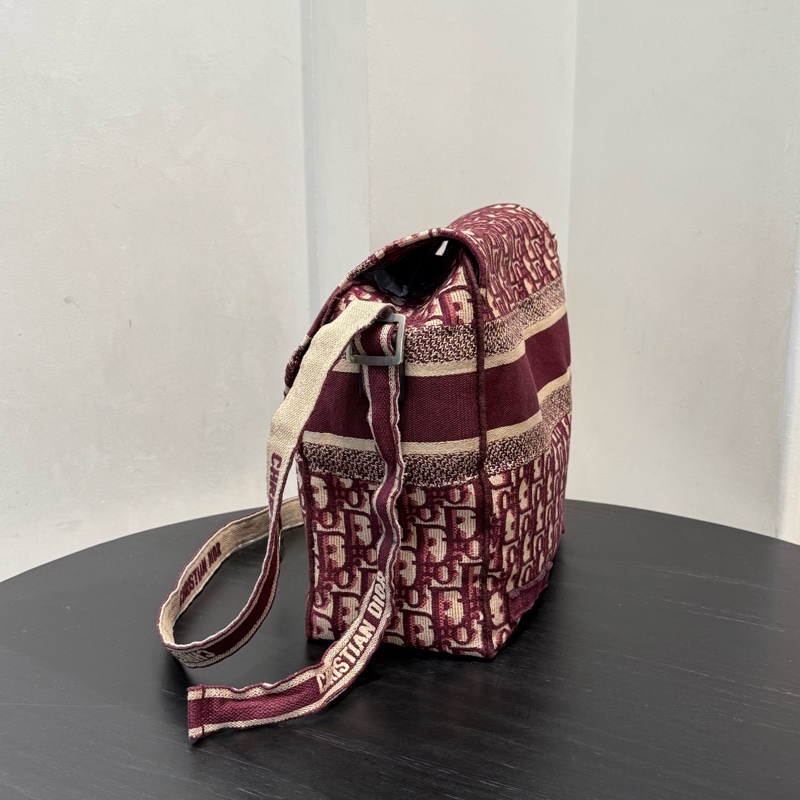 Dior 迪奧 中號 Diorcamp手袋 紅色格紋布Oblique印花刺繡單肩斜挎包郵差包 尺寸約27×25×12，自重輕容量大-3