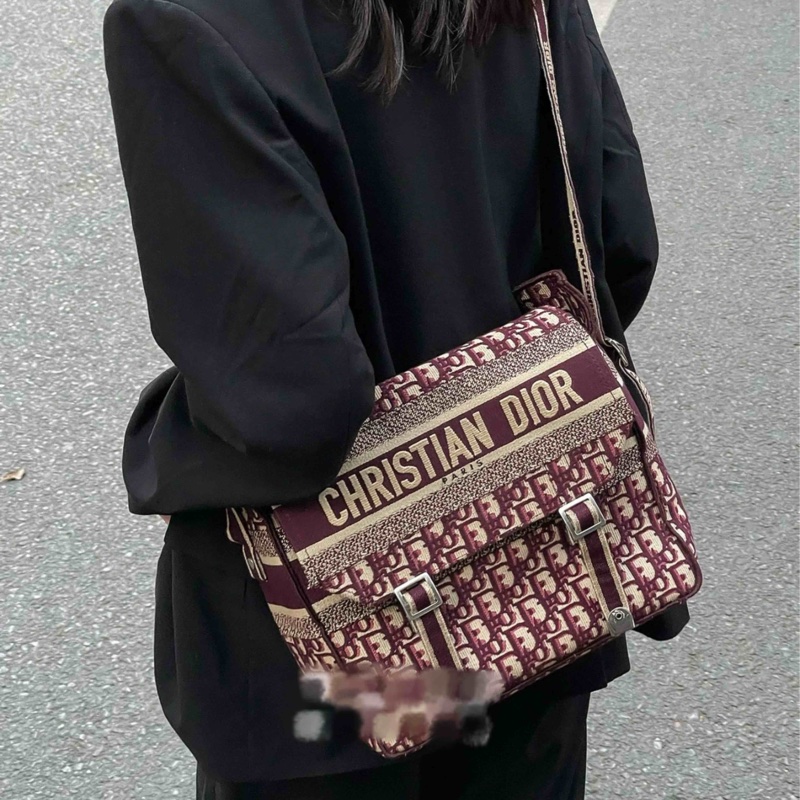 Dior 迪奧 中號 Diorcamp手袋 紅色格紋布Oblique印花刺繡單肩斜挎包郵差包 尺寸約27×25×12，自重輕容量大-7