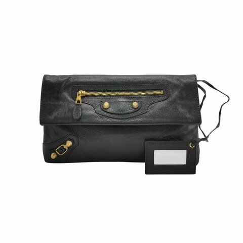 BalenciagaGiant City油蠟皮純色拉鏈鉚釘手拿包