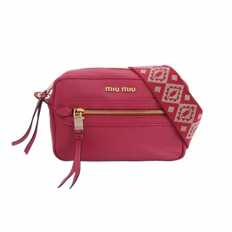 Miu Miu羊皮純色字母Logo斜挎包單肩包