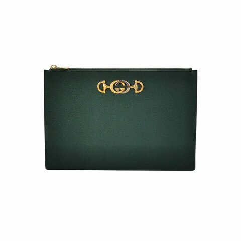 Gucci Zumi牛皮純色雙G馬銜扣手拿包