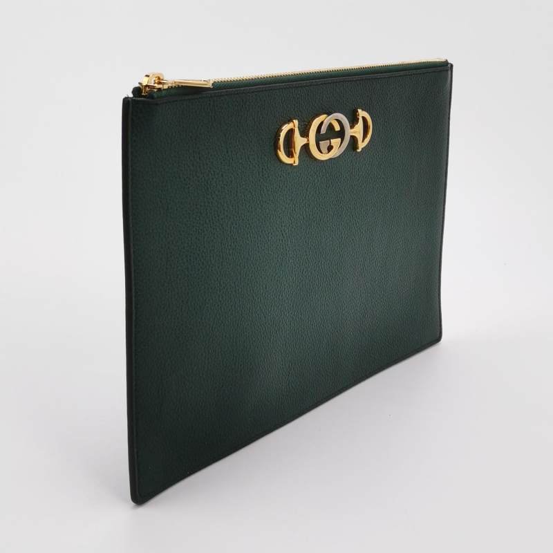 Gucci Zumi牛皮純色雙G馬銜扣手拿包-2