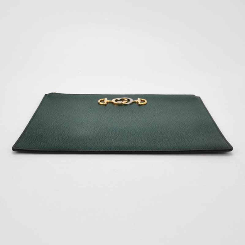 Gucci Zumi牛皮純色雙G馬銜扣手拿包-4