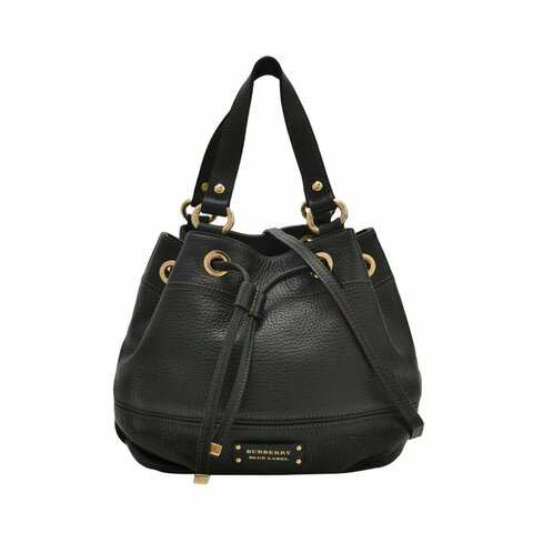 Burberry Blue Label牛皮純色字母Logo中古斜挎包