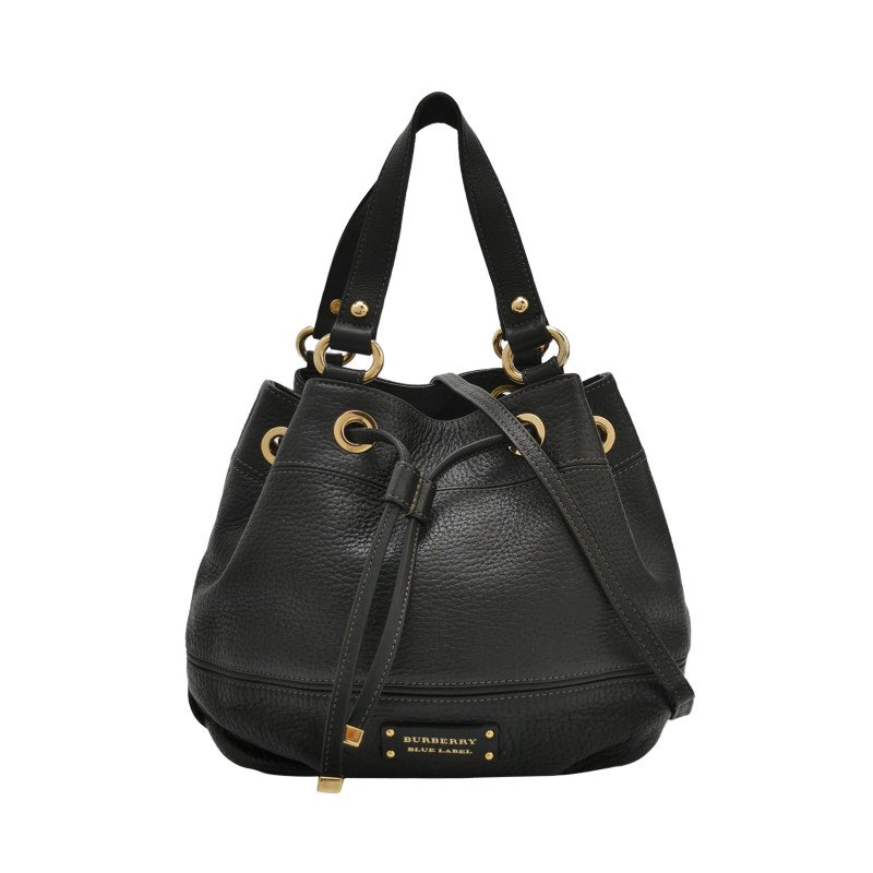 Burberry Blue Label牛皮純色字母Logo中古斜挎包-0
