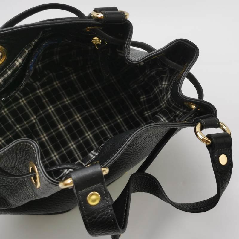 Burberry Blue Label牛皮純色字母Logo中古斜挎包-6