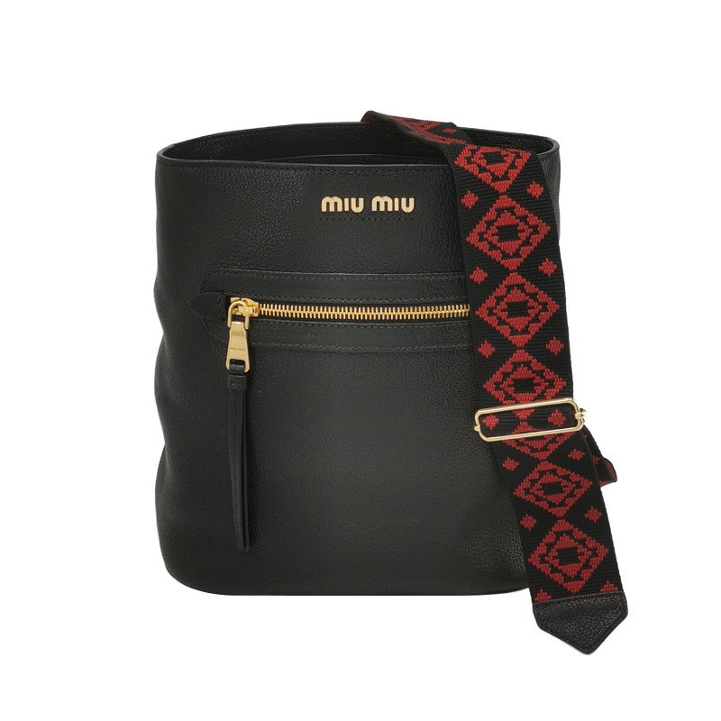 Miu Miu羊皮拼色字母Logo拉鏈斜挎包單肩包-0