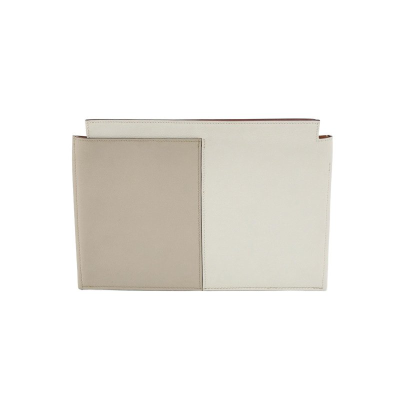 Hermes手拿包Evercolor牛皮銀扣01純白色8L冰川白C刻-0