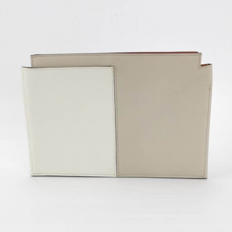 Hermes手拿包Evercolor牛皮銀扣01純白色8L冰川白C刻-3