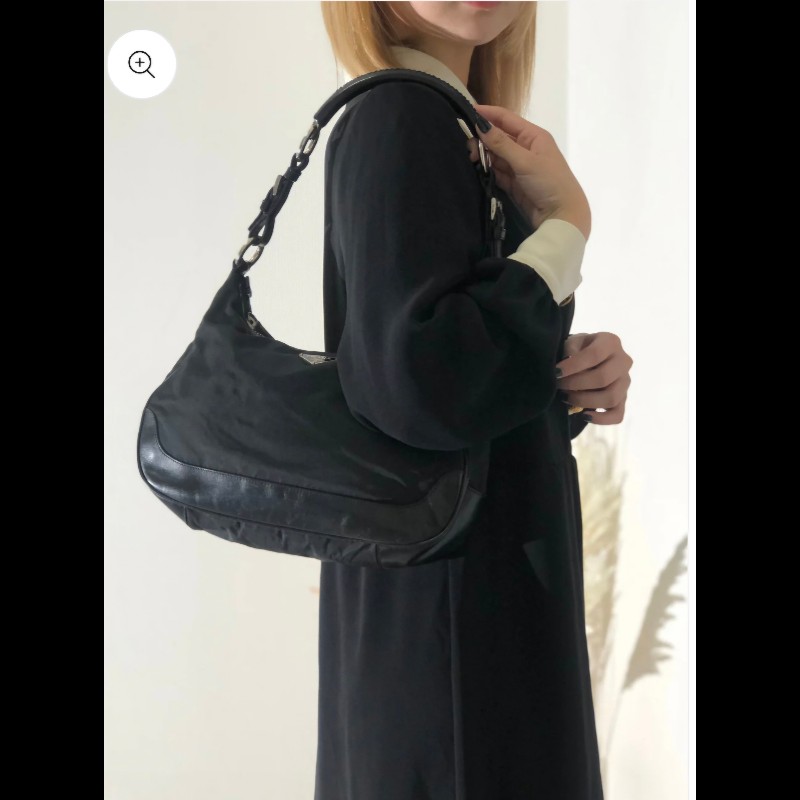 Vintage PRADA 金屬把手滾皮革腋下包-14