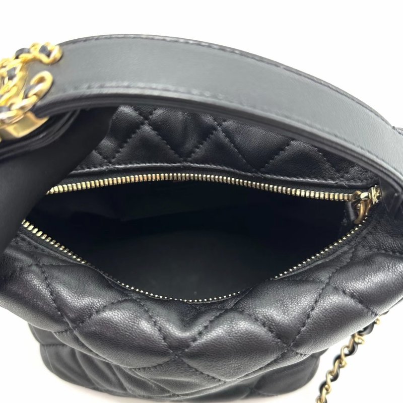 CHANEL Gabrielle黑金hobo手提肩背飯盒包15*13*12 98新配件塵袋-2