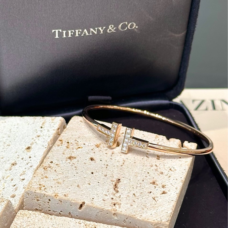 Tiffany/蒂芙尼 T系列 18K玫瑰金 鑲鑽線圈手鐲-1