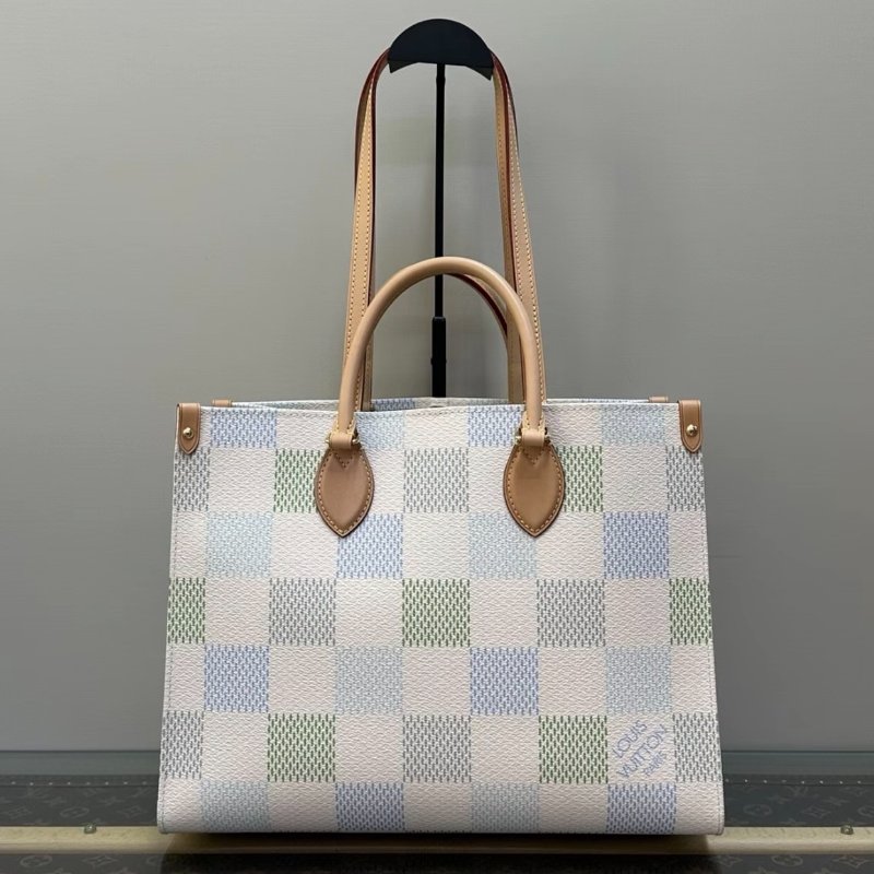 LV 彩色棋盤格onthego中號手提肩背包 芯片款35*26*15 99新配件塵袋-1