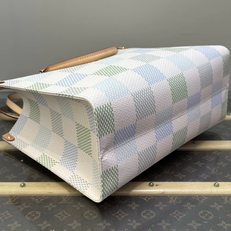 LV 彩色棋盤格onthego中號手提肩背包 芯片款35*26*15 99新配件塵袋-2