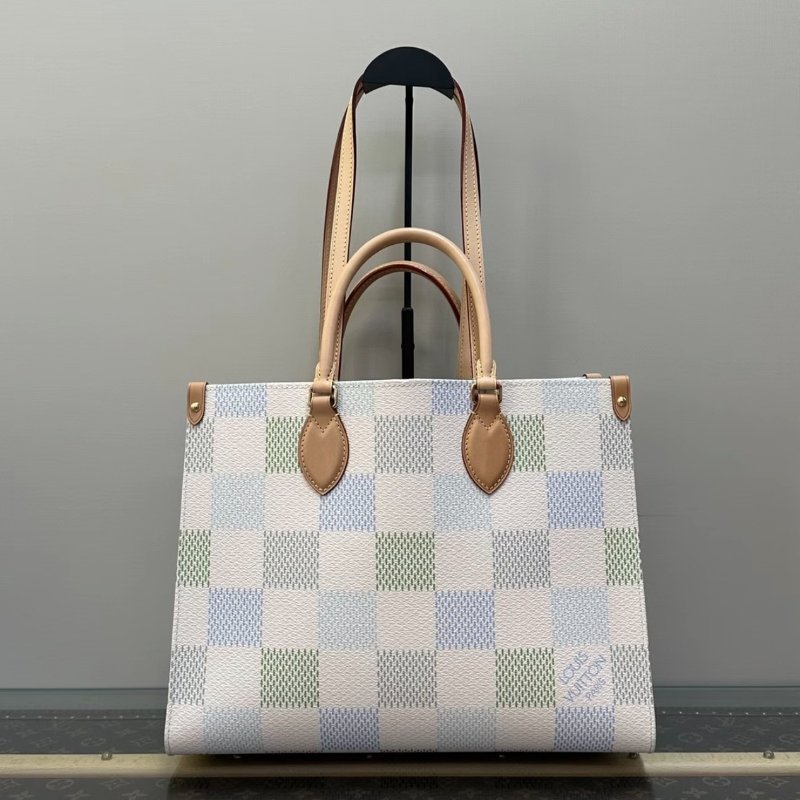 LV 彩色棋盤格onthego中號手提肩背包 芯片款35*26*15 99新配件塵袋-3