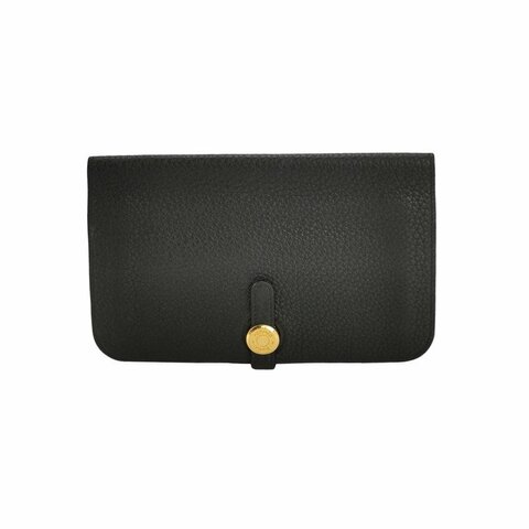 Hermes Dogon Duo馬鞍釘鎖扣錢包Clemence(TC)牛皮金扣89黑色框R刻