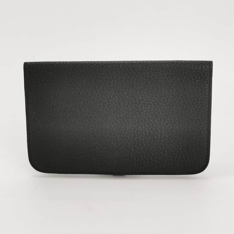 Hermes Dogon Duo馬鞍釘鎖扣錢包Clemence(TC)牛皮金扣89黑色框R刻-3