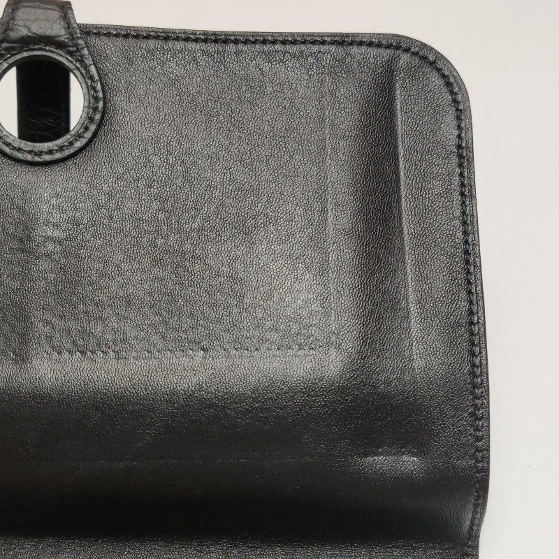 Hermes Dogon Duo馬鞍釘鎖扣錢包Clemence(TC)牛皮金扣89黑色框R刻-9