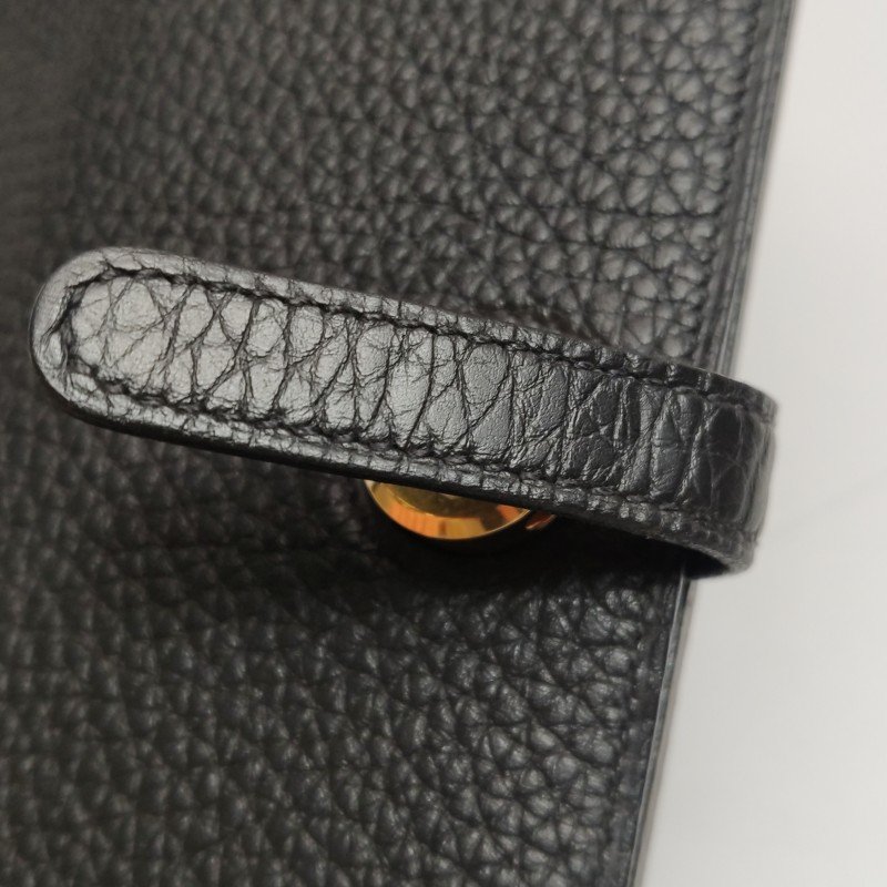 Hermes Dogon Duo馬鞍釘鎖扣錢包Clemence(TC)牛皮金扣89黑色框R刻-13