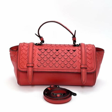 BV 經典紅色編織手提單肩包25*13*10 98新配件塵袋