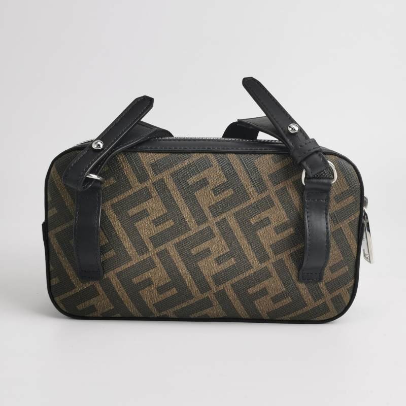 Fendi牛皮拼色雙F老花斜挎包-4