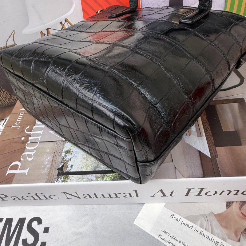 YSL 豎版 tote 黑色 鱷魚壓紋 牛皮 金扣-3