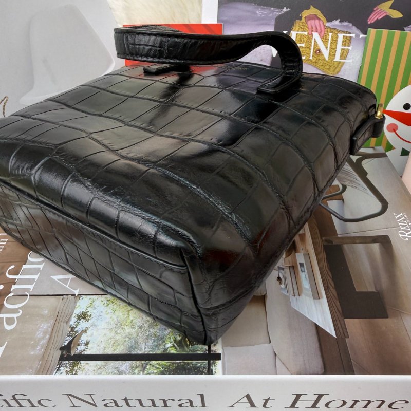 YSL 豎版 tote 黑色 鱷魚壓紋 牛皮 金扣-5