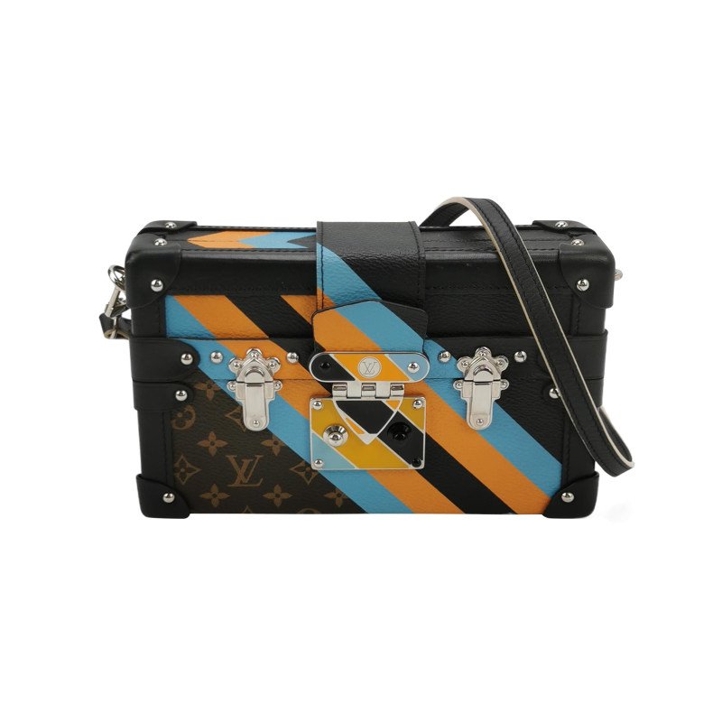 Louis Vuitton(LV)Petite Malle小盒子小號牛皮拼色老花S-lock鎖扣斜挎包-0