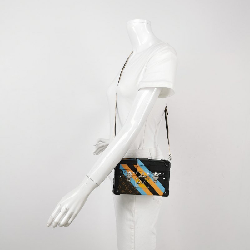 Louis Vuitton(LV)Petite Malle小盒子小號牛皮拼色老花S-lock鎖扣斜挎包-1