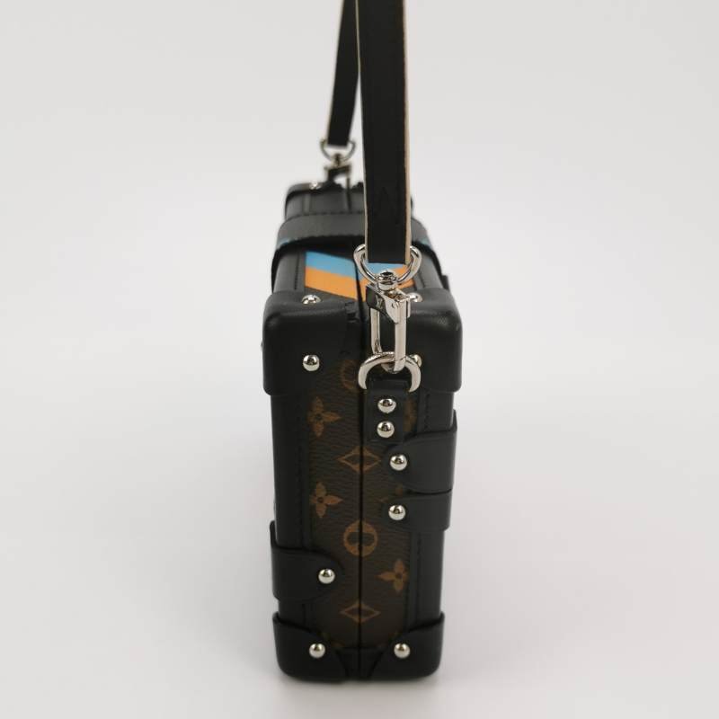 Louis Vuitton(LV)Petite Malle小盒子小號牛皮拼色老花S-lock鎖扣斜挎包-3