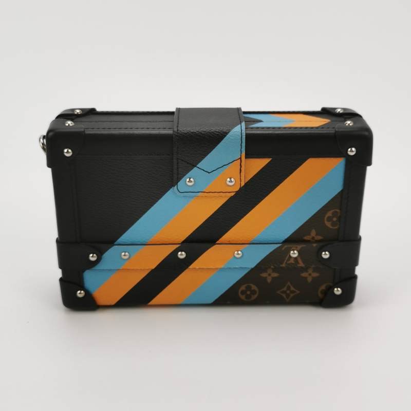 Louis Vuitton(LV)Petite Malle小盒子小號牛皮拼色老花S-lock鎖扣斜挎包-4