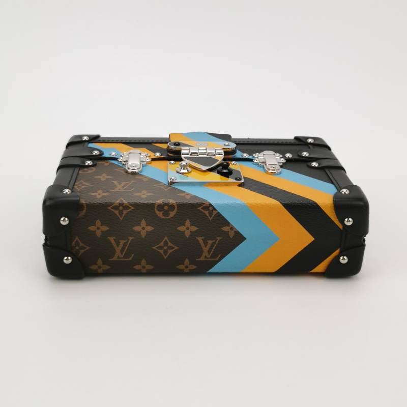 Louis Vuitton(LV)Petite Malle小盒子小號牛皮拼色老花S-lock鎖扣斜挎包-5