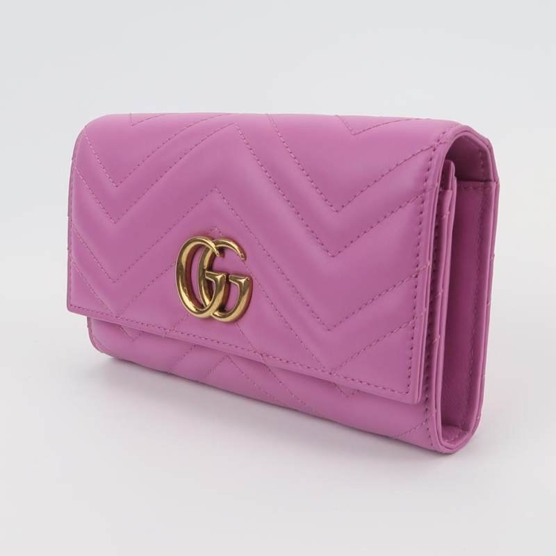 Gucci GG Marmont牛皮純色V紋絎縫雙G標誌手拿包 9.8新-1