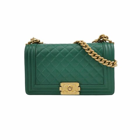 Chanel Leboy季節限定款中號牛皮菱格絎縫方形雙C鎖扣單肩包