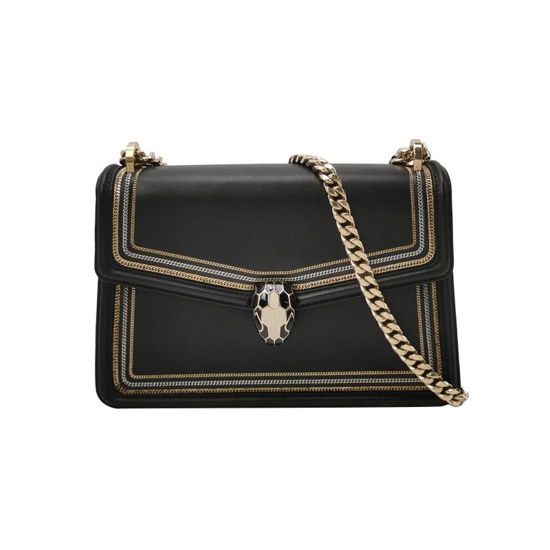 Bvlgari Serpenti Diamond小號牛皮蛇頭扣環單肩包斜挎包-0