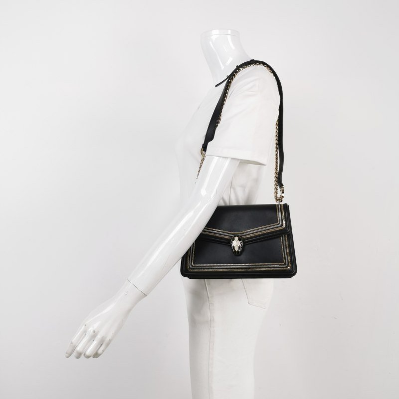 Bvlgari Serpenti Diamond小號牛皮蛇頭扣環單肩包斜挎包-1